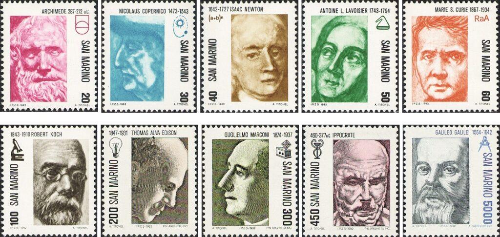 1982 I pionieri della scienza I serie 10 v. San Marino 1 1982 I pionieri della scienza I serie 10 v. San Marino 1