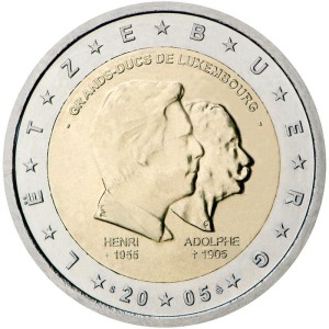 LUSSEMBURGO - 2005 - 2 € Anniversari dei Granduchi Henry e Adolfo - Rotolino