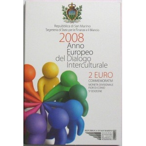 SAN MARINO - 2008 - 2 € Anno europeo del Dialogo Interculturale - FDC in folder
