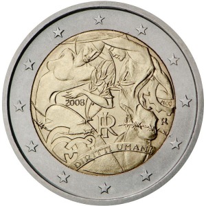 ITALIA - 2008 - 2 € 60° della Dichiarazione dei Diritti dell'Uomo - FDC da rotolino