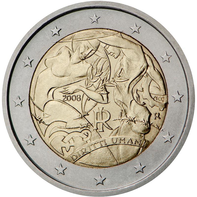 2008 2 euro 60° della Dichiarazione dei Diritti dellUomo Italia 1 ITALIA - 2008 - 2 € 60° della Dichiarazione dei Diritti dell'Uomo - FDC da rotolino