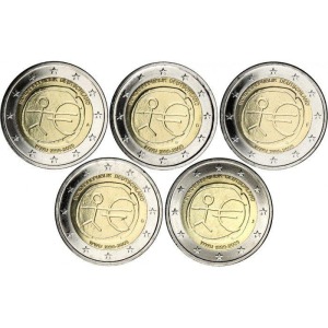 GERMANIA - 2009 - 2 € 10° dell'Unione Economica Monetaria - 5 Zecche - FDC da rotolini