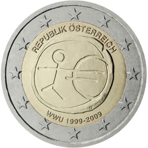 AUSTRIA - 2009 - 2 € 10° dell'Unione Economica Monetaria - FDC da rotolino