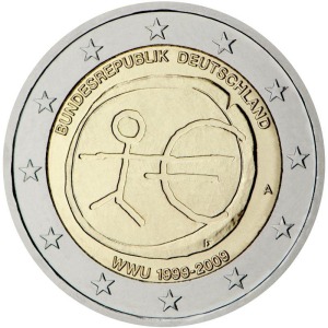 GERMANIA - 2009 - 2 € 10° dell'Unione Economica Monetaria - Zecca J - Rotolino