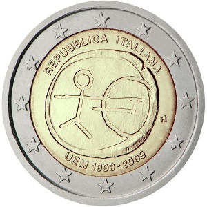 ITALIA - 2009 - 2 € 10° dell'Unione Economica Monetaria - FDC da rotolino