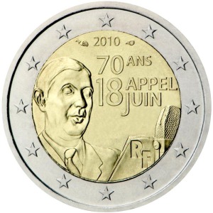 FRANCIA - 2010 - 2 € 70° dell'Appello di Charles De Gaulle - Rotolino