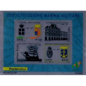 ITALIA - 2011 - 150° della Marina Militare - 1 BF su lamina d'argento
