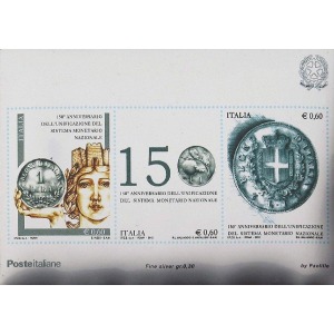 ITALIA - 2012 - 150° dell'unificazione del sistema monetario nazionale - 1 BF su lamina d'argento