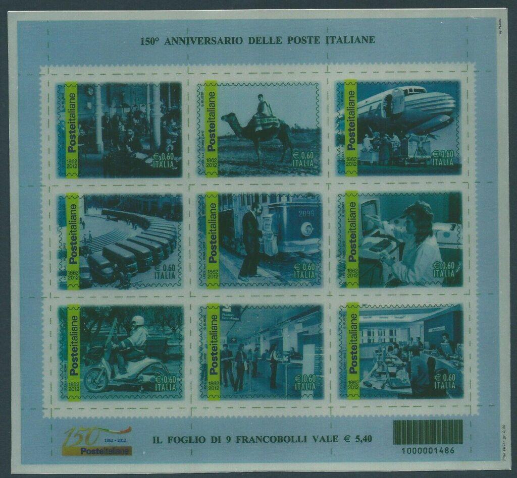 2012 150° delle Poste Italiane 1 BF su lamina d argento Italia 1 2012 150° delle Poste Italiane 1 BF su lamina d argento Italia 1