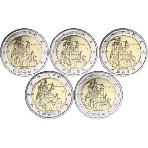 GERMANIA - 2012 - 2 € Baviera - 5 Zecche - FDC da rotolini
