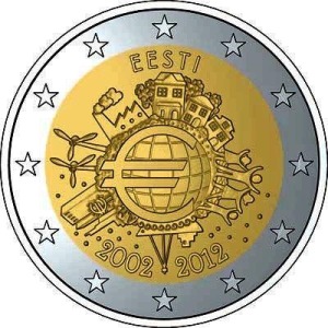 ESTONIA - 2012 - 2 € 10° delle monete e banconote in Euro - Rotolino