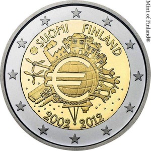 FINLANDIA - 2012 - 2 € 10° delle monete e banconote in Euro - Rotolino