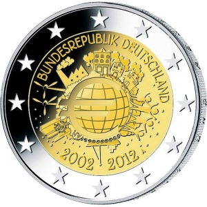 GERMANIA - 2012 - 2 € 10° delle monete e banconote in Euro - Zecca J - Rotolino