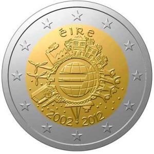 IRLANDA - 2012 - 2 € 10° delle monete e banconote in Euro - Sacchetto