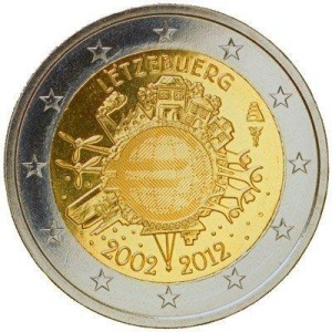 LUSSEMBURGO - 2012 - 2 € 10° delle monete e banconote in Euro - Rotolino