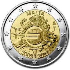 MALTA - 2012 - 2 € 10° delle monete e banconote in Euro - Rotolino