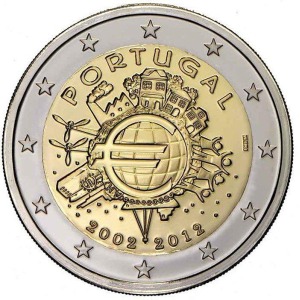 PORTOGALLO - 2012 - 2 € 10° delle monete e banconote in Euro - Rotolino