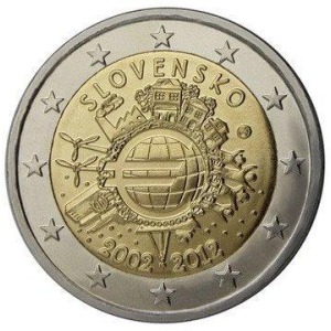 SLOVACCHIA - 2012 - 2 € 10° delle monete e banconote in Euro - Rotolino