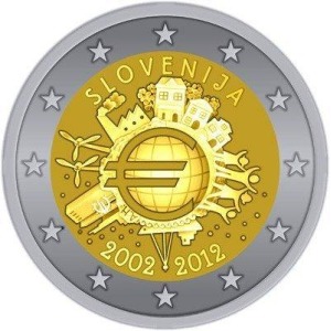SLOVENIA - 2012 - 2 € 10° delle monete e banconote in Euro - Rotolino