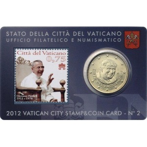 VATICANO - 2012 - Stamp&Coin Card N° 2: Giovanni Paolo I con 50 c. - 1 moneta FDC