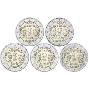 GERMANIA - 2013 - 2 € 50° del Trattato dell'Eliseo - 5 Zecche - FDC da rotolini