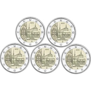 GERMANIA - 2013 - 2 € Baden-Württemberg - 5 Zecche - FDC da rotolini