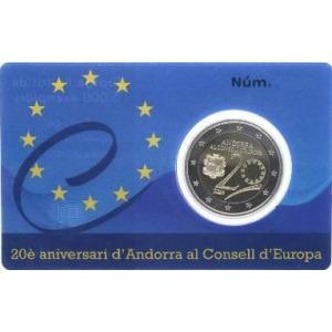ANDORRA - 2014 - 2 € 20° nel Consiglio d'Europa - PROOF in coin card