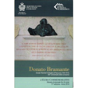 SAN MARINO - 2014 - 2 € 500° della morte di Donato Bramante - FDC in folder