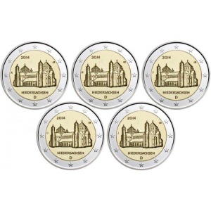 GERMANIA - 2014 - 2 € Bassa Sassonia - 5 Zecche - FDC da rotolini