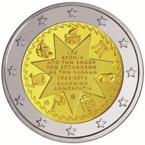 GRECIA - 2014 - 2 € 150° dell'unione delle Isole Ionie alla Grecia - Rotolino
