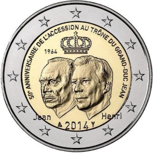 LUSSEMBURGO - 2014 - 2 € 50° dell'ascesa al trono del Granduca Jean - Rotolino