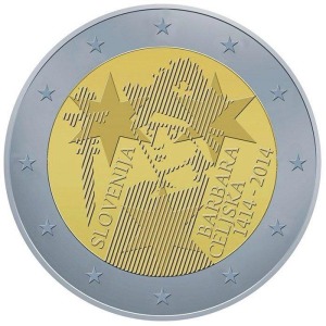 SLOVENIA - 2014 - 2 € 600° dell'incoronazione di Barbara di Cilli - Rotolino