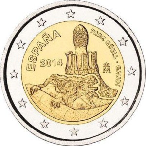 SPAGNA - 2014 - 2 € UNESCO: Park Güell di Gaudì - Rotolino