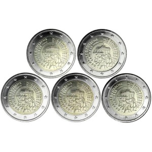 GERMANIA - 2015 - 2 € 25° della Riunificazione - 5 Zecche - FDC da rotolini