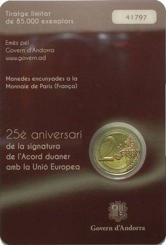 ANDORRA - 2015 - 2 € 25° dell'accordo Doganale con la UE - FDC in blister