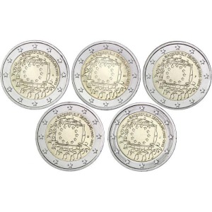 GERMANIA - 2015 - 2 € 30° della Bandiera dell'UE - 5 Zecche - FDC da rotolini