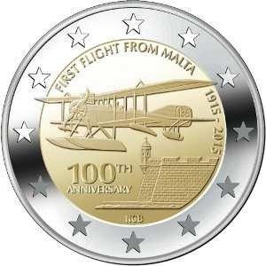 MALTA - 2015 - 2 € 100° del primo volo da Malta - Rotolino