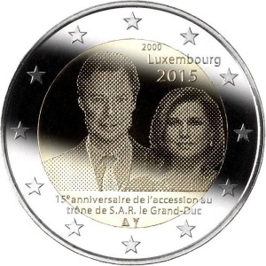 LUSSEMBURGO - 2015 - 2 € 15° dell'ascesa al trono del Granduca Henri - Rotolino