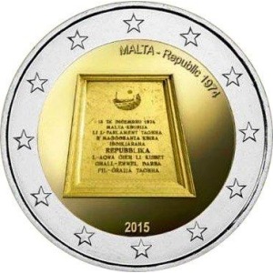 MALTA - 2015 - VARIETÀ 2 € 1974 proclamazione della Repubblica con simbolo Zecca olandese - BU da divisionale