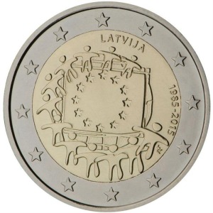 LETTONIA - 2015 - 2 € 30° della Bandiera dell'UE - Rotolino