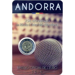 ANDORRA - 2016 - 2 € 25° della Radio e Televisione di FDC in blister