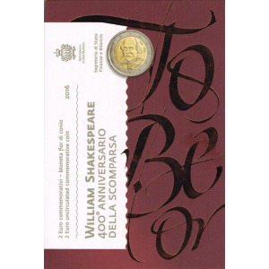 SAN MARINO - 2016 - 2 € 400° della morte di William Shakespeare - FDC in folder