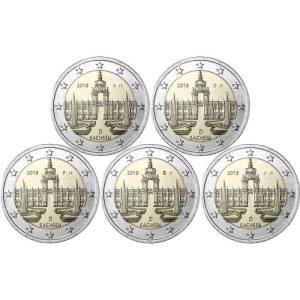 GERMANIA - 2016 - 2 € Sassonia - 5 Zecche - FDC da rotolini
