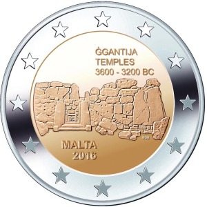 MALTA - 2016 - VARIETÀ 2 € Templi di Ggantija con lettera F - BU da serie divisionale