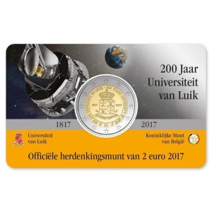 BELGIO - 2017 - 2 € 200° dell'Università di Liegi - FDC in coin card (versione olandese)