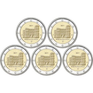 GERMANIA - 2017 - 2 € Rheinland-Pfalz - Porta Nigra di Treviri - 5 Zecche - FDC da rotolini