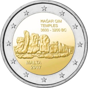 MALTA - 2017 - VARIETÀ 2 € Templi di ?a?ar Qim con lettera F - BU da serie divisionale