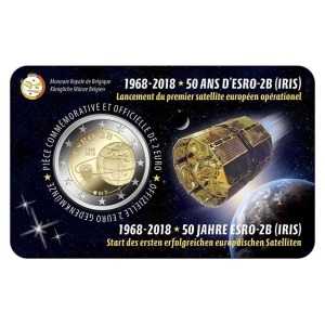 BELGIO - 2018 - 2 € 50° del lancio del satellite ESRO-2B - FDC in coin card (versione francese)