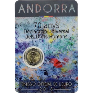 ANDORRA - 2018 - 2 € 70° della Dichiarazione Universale dei Diritti Umani - FDC in blister