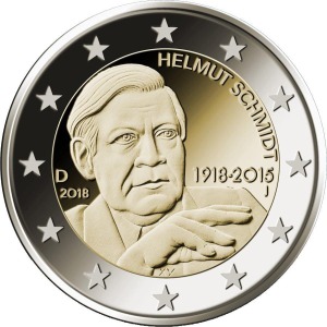 GERMANIA - 2018 - 2 € 100° della nascita di Helmut Schmidt - Zecca J - Rotolino